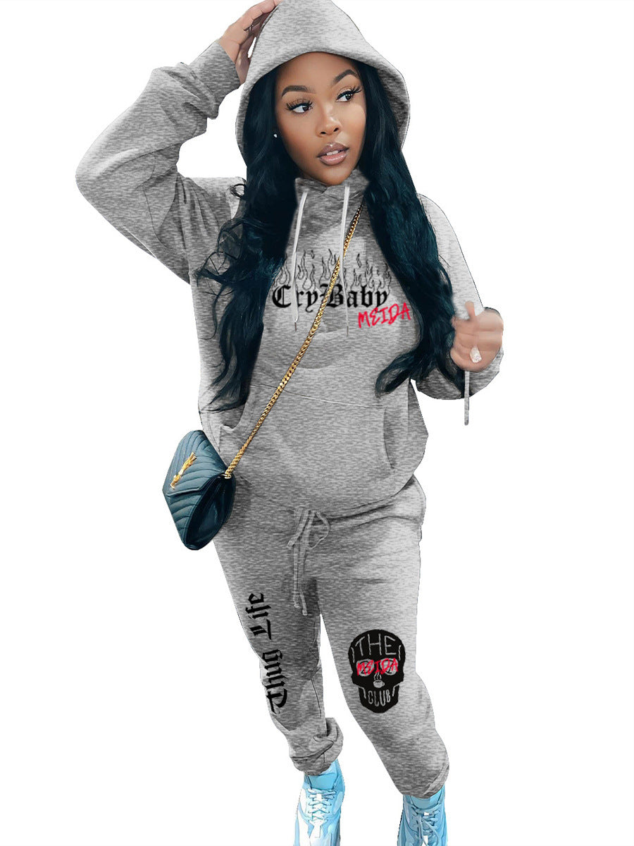 Women Sporty Hoodie and Jogging Set with Creative Print Lune London
