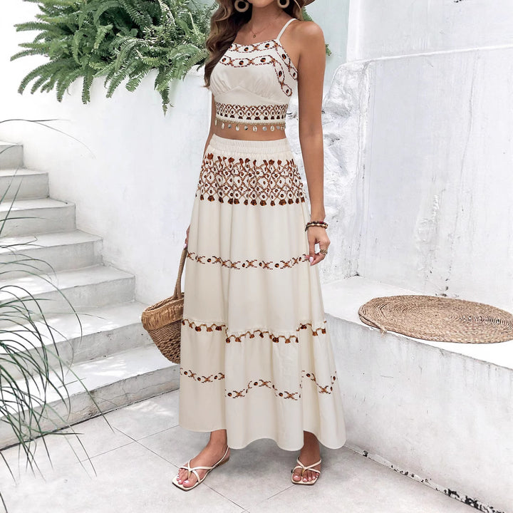 Maxi dress for women with delicate embroidered pattern and airy silhouette Lune London