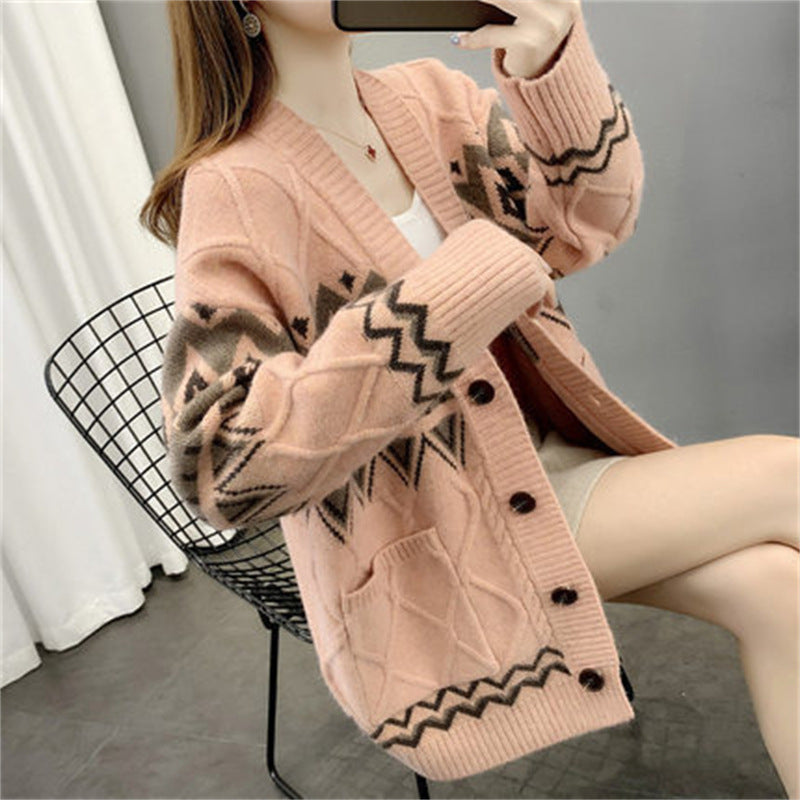 Women's knitted jacket with a modern braid and geometric pattern Lune London