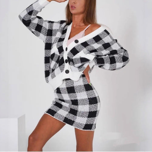 Ladies plaid cardigan with matching skirt Lune London