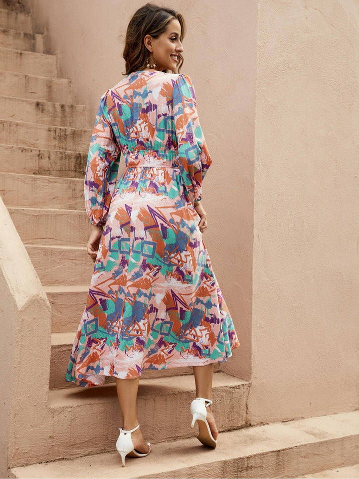Elegant maxi dress for ladies with deep V-neck and voluminous sleeves Lune London