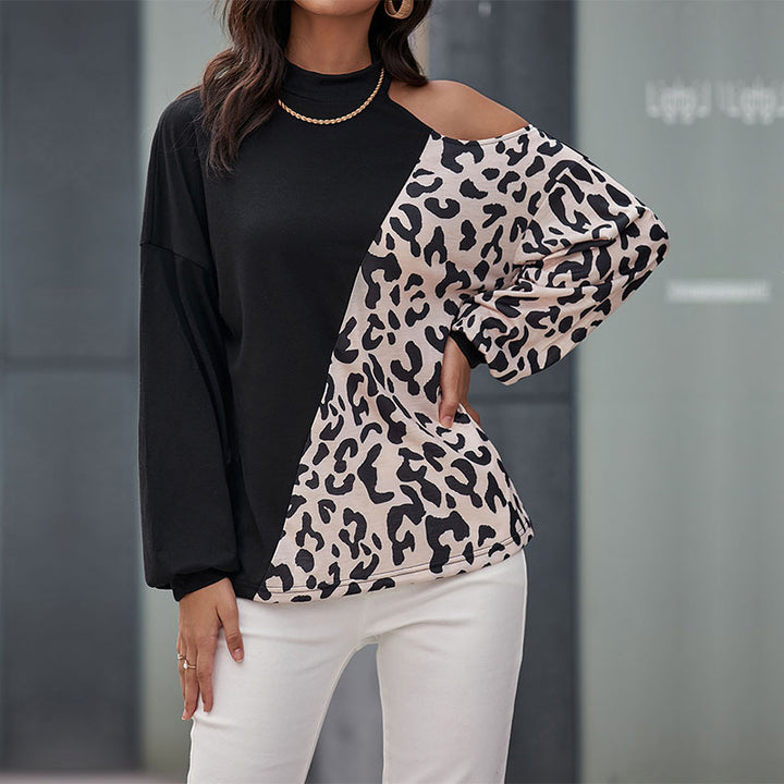 Chemise longue à manches longues pour femmes à motif léopard et inserts asymétriques Chic & Stil