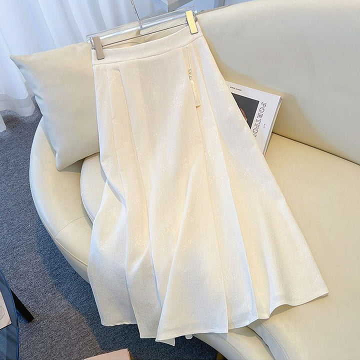 Women's Elegant Midi Skirt with Textured Fabric and Flowing Cut