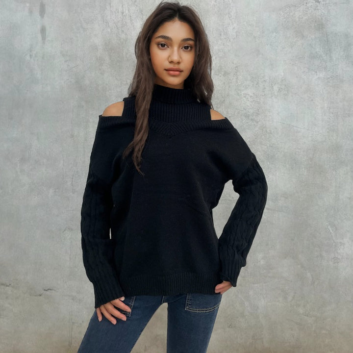 Pull tendance femme avec design décolleté et motif en cable Chic & Stil