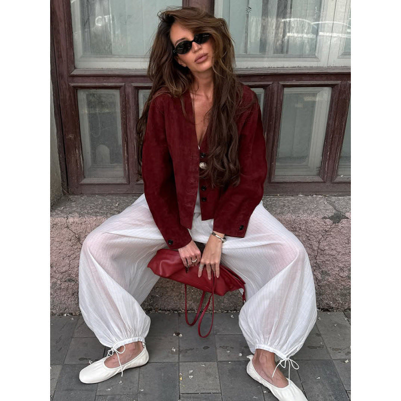 Ladies luxury short high-quality suede leather jacket Lune London