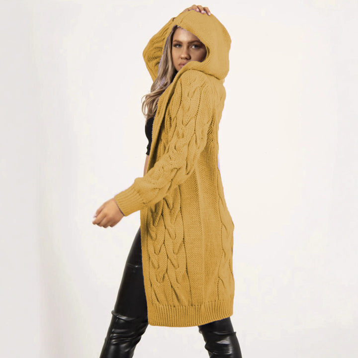 Women’s hooded knitted jacket with a trendy cable pattern and practical pockets Lune London