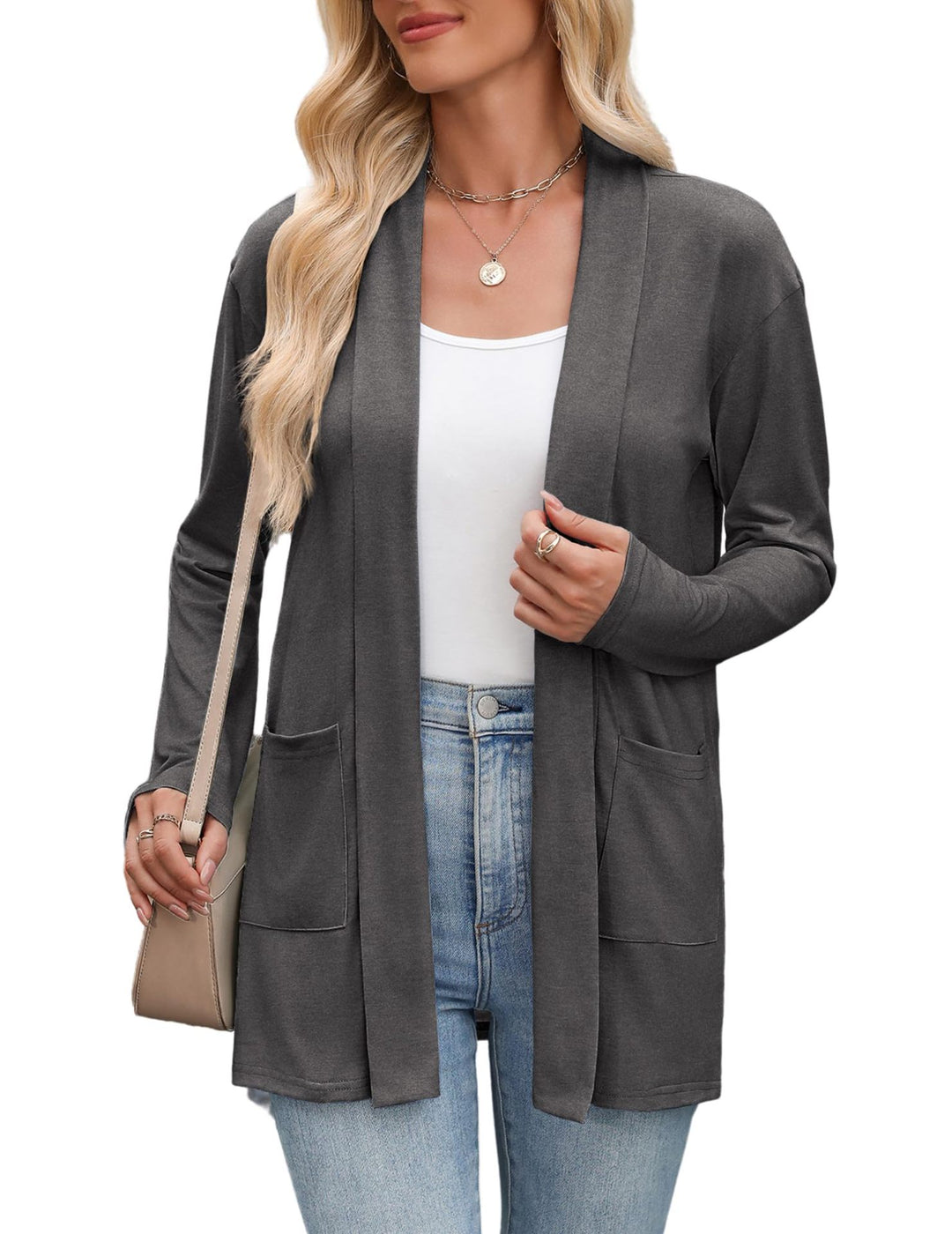 Longline cardigan for women with trendy button details and an open front closure Lune London