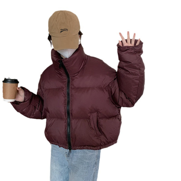 Short puffer jacket for women with high collar and side pockets Lune London