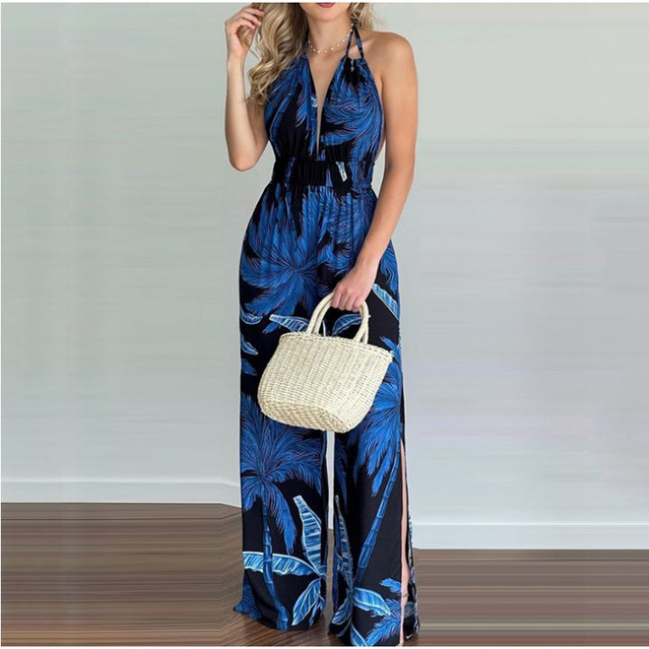 Ladies Tropical Print Jumpsuit High Split Lune London