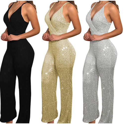 Ladies Sparkling Shiny Jumpsuit Lune London