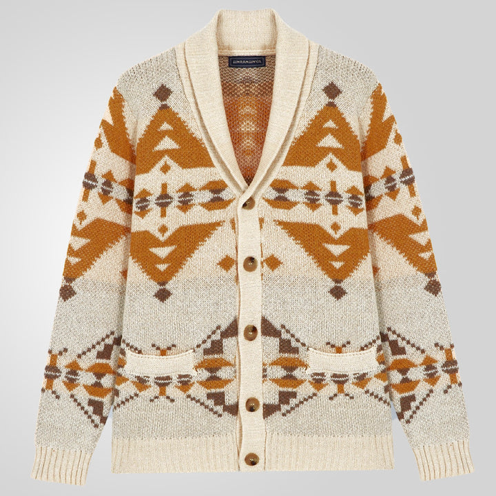 Men's knit jacket with a geometric pattern and a soft, warm lining Lune London