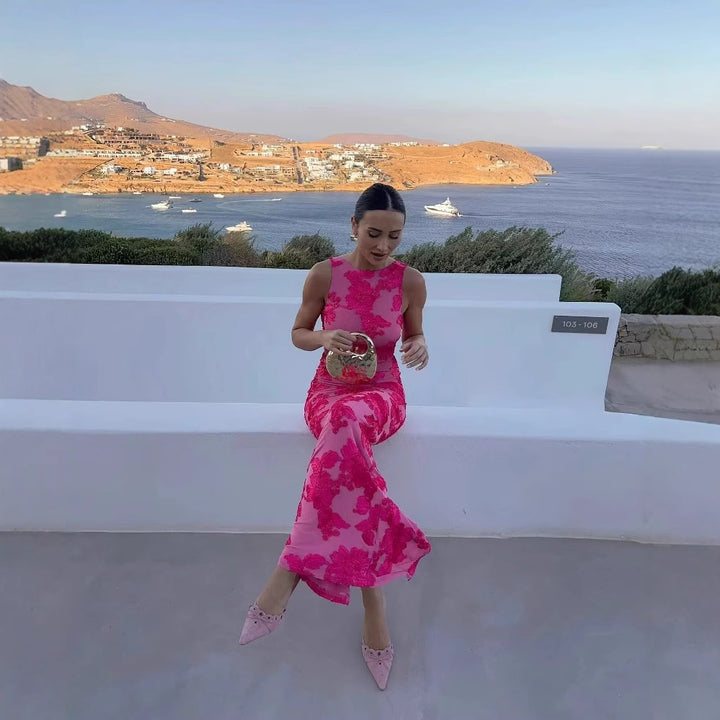 Maxi dress for women with floral embroidery and elegant cut Lune London