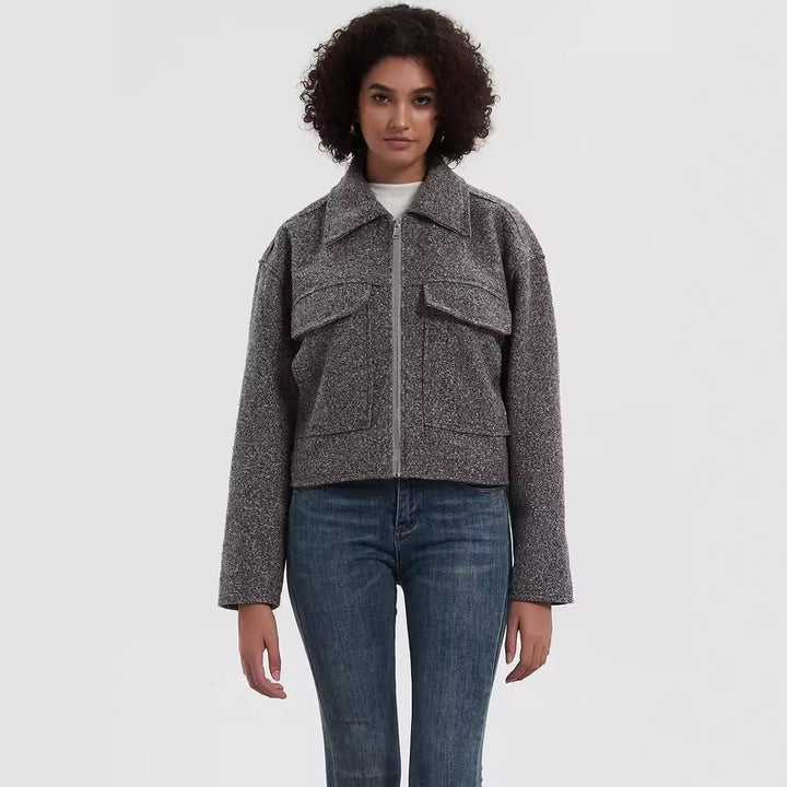 Cropped utility jacket for women with double chest pockets Lune London