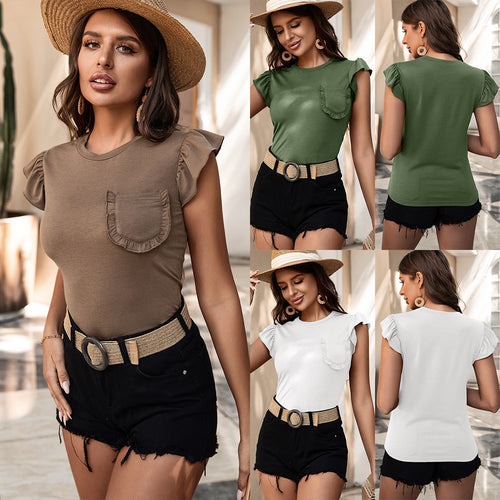 Women's T-shirt with ruffle details and pockets Lune London