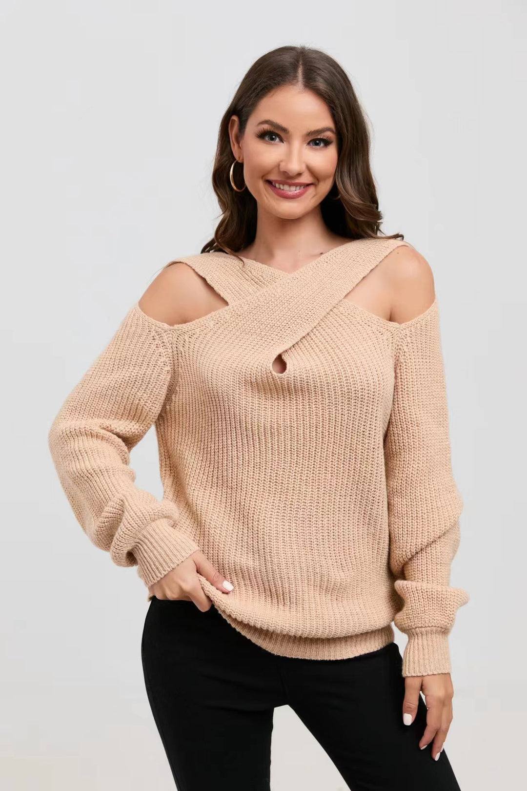 Knit sweater with off-the-shoulder design for women with asymmetrical design Lune London