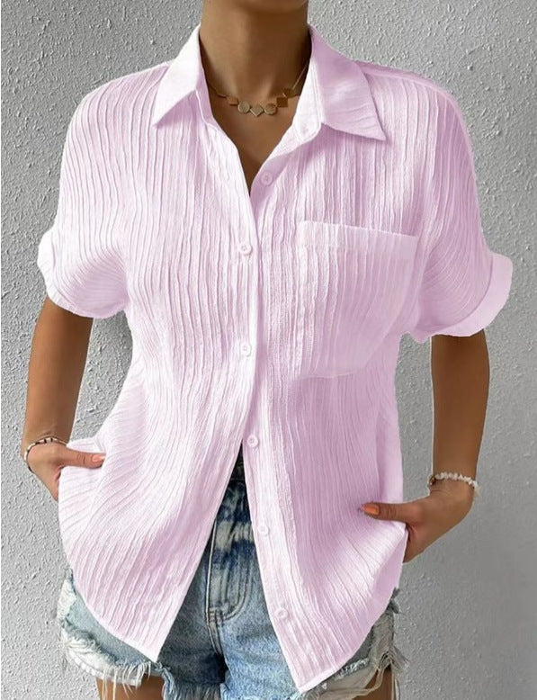 Women's Short Sleeve Shirt Blouse with Structured Material Lune London