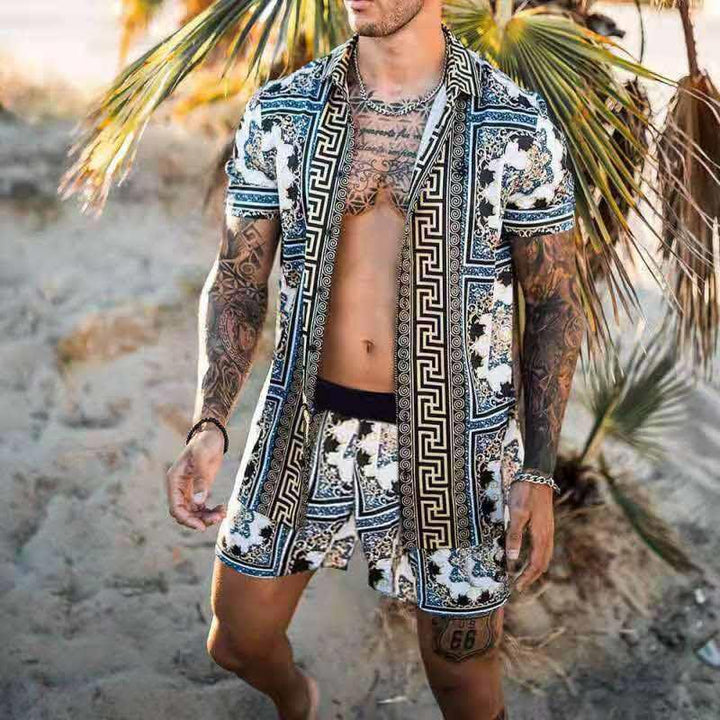 Short sleeve shirt for men with an elaborate baroque design and breathable fabric Lune London
