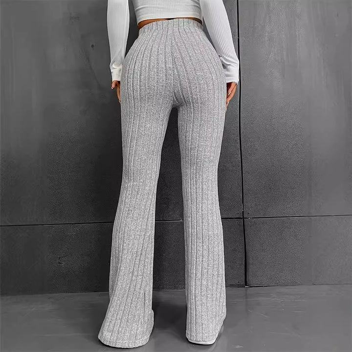 Comfortable flared knit pants for women with a high waist and ribbed texture Lune London