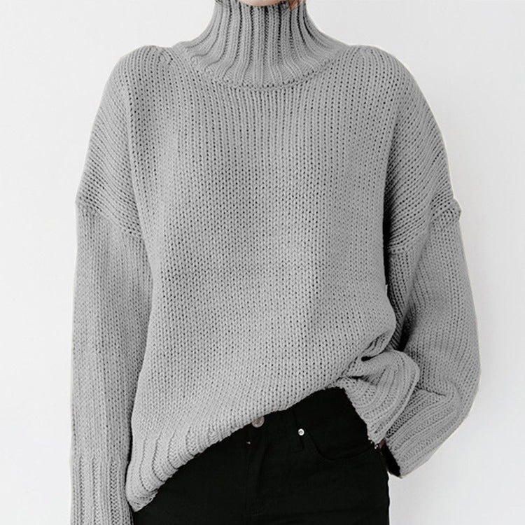 Thick knit women's pullover with high collar and relaxed fit Lune London