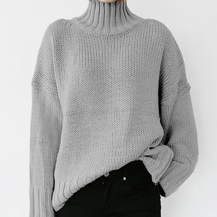 Thick knit women's pullover with high collar and relaxed fit Lune London