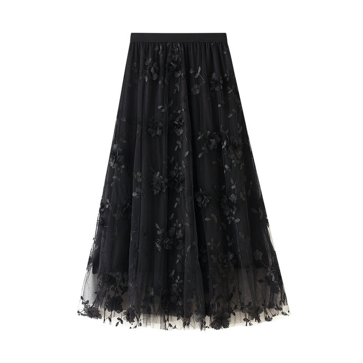 Jupon en tulle pour femmes avec des détails de broderie florale et une taille élastique Chic & Stil