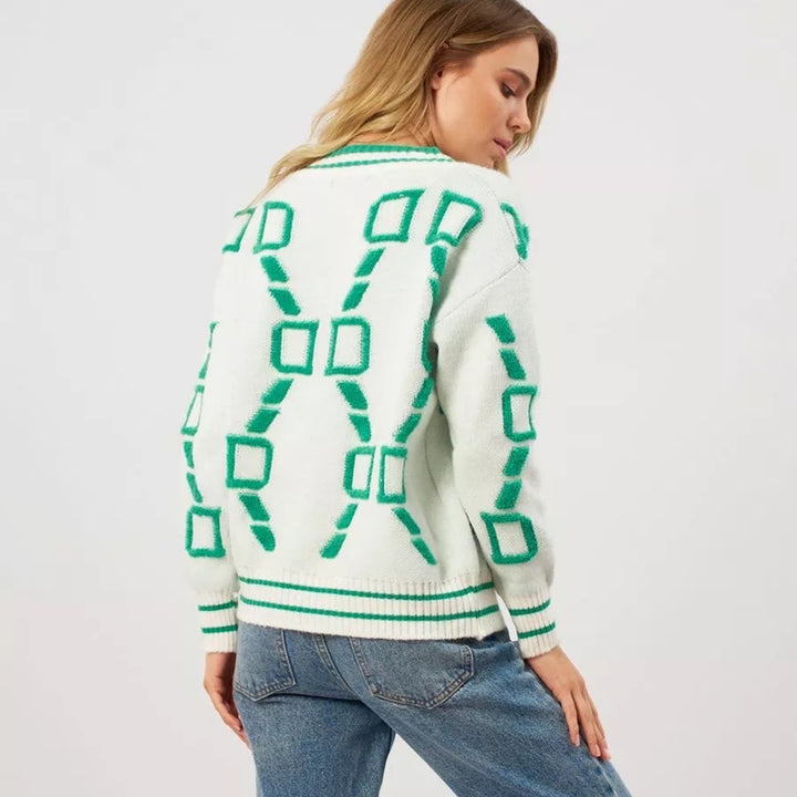 Cardigan pour femmes avec motif géométrique coloré et détails de boutons Chic & Stil