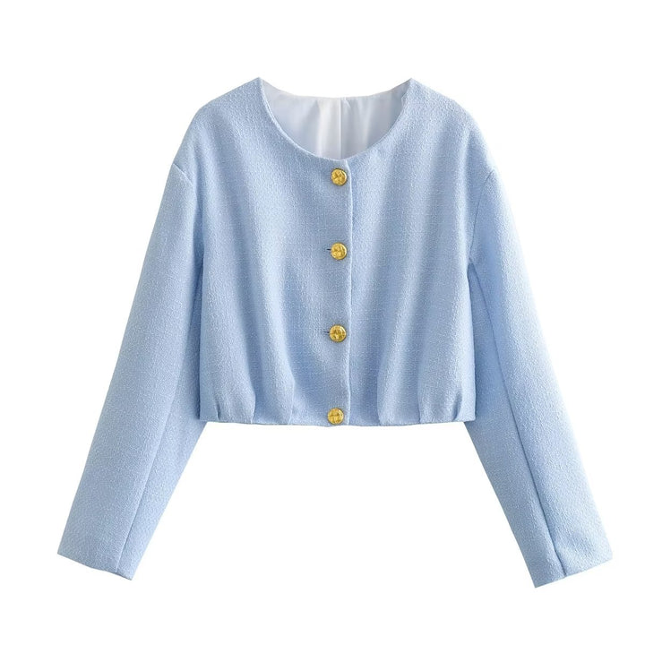 Elegant women's short jacket with gold button details Lune London