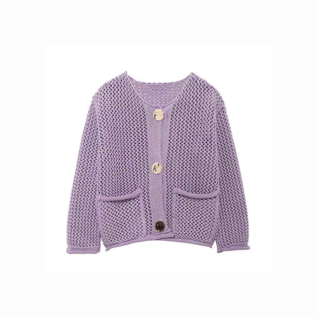 Ladies' knitted cardigan with openwork pattern and practical pockets Lune London