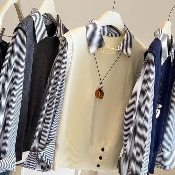 Pull-over haut de gamme pour femmes avec col chemise Chic & Stil