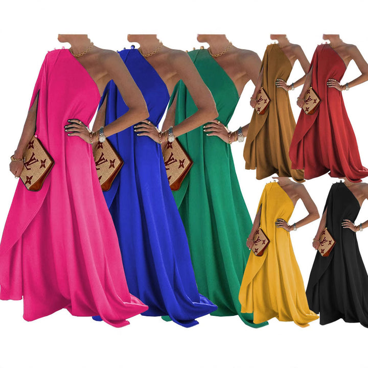 Asymmetric one-shoulder maxi dress for women Lune London