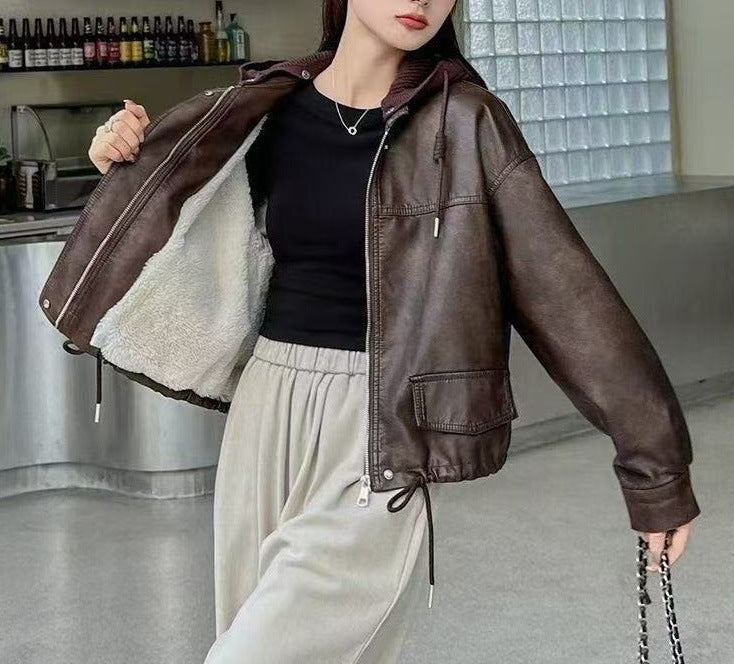 Veste en faux cuir décontractée pour femmes Chic & Stil