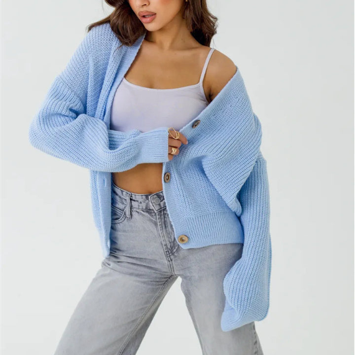 Casual knitted cardigan for women with button details and flared sleeves Lune London