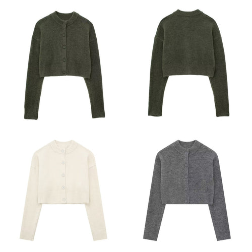 Cropped knit jacket for women with elegant button details Lune London