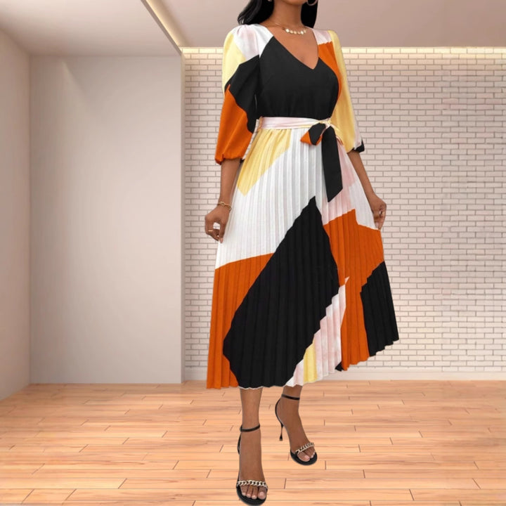 Women pleated skirt cut color midi dress Lune London