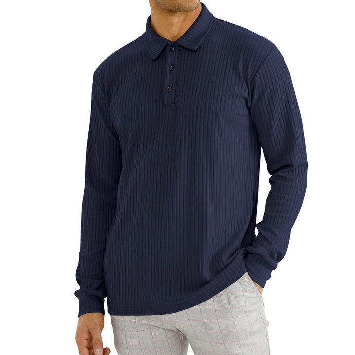 Men's long sleeve polo with texture and button placket Lune London