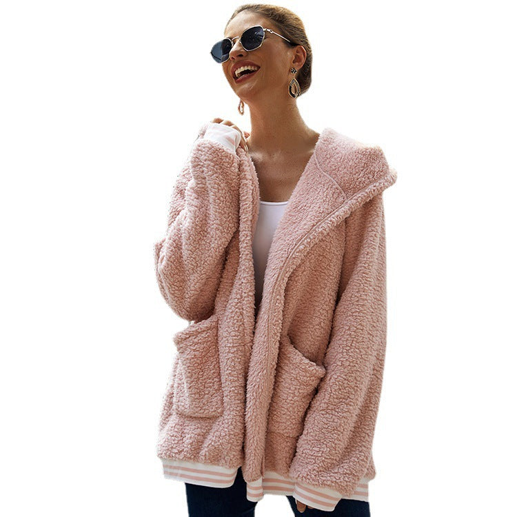 Ladies Cozy Fleece Jacket with Hood and Practical Pockets Lune London
