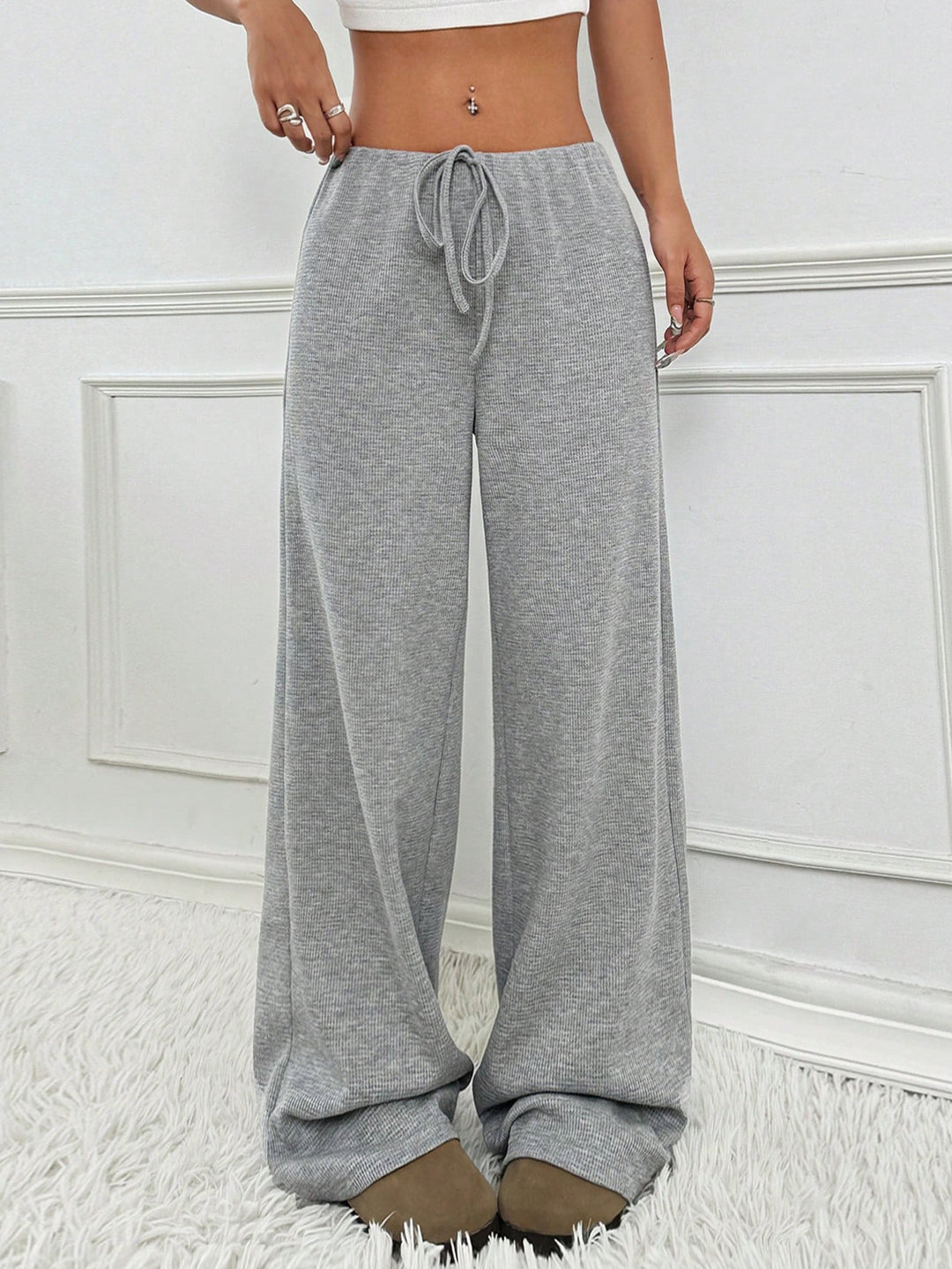 Women’s Casual Wide-Cut Striped Trousers with Elastic Waist Lune London