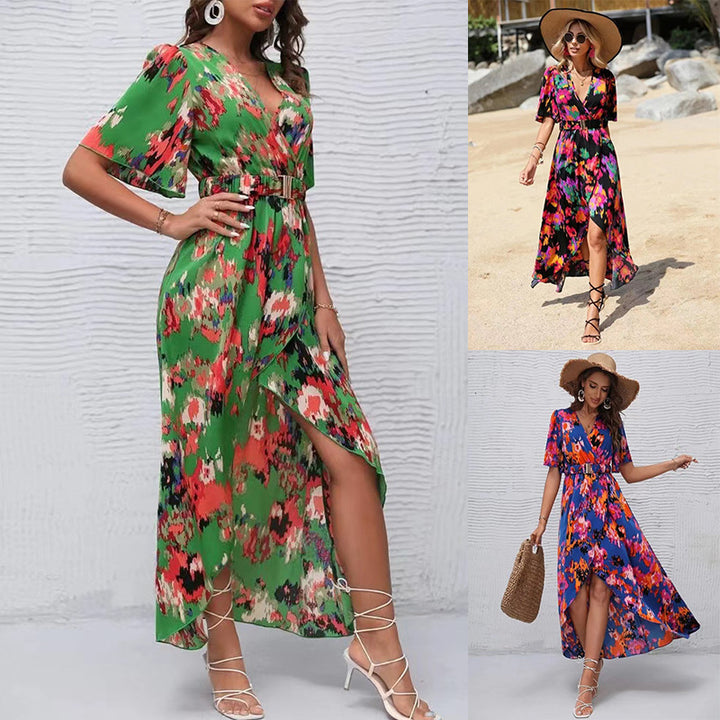 Ladies Elegant Floral Dress Maxi Draped Lune London