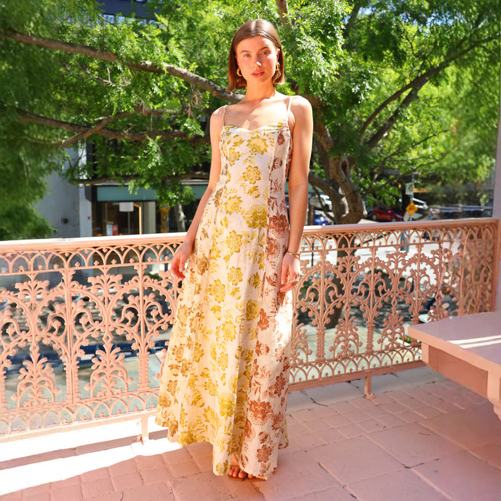 Chic & Stil Women's Summer Maxi Dress with Floral Print and Thin Spaghetti Straps