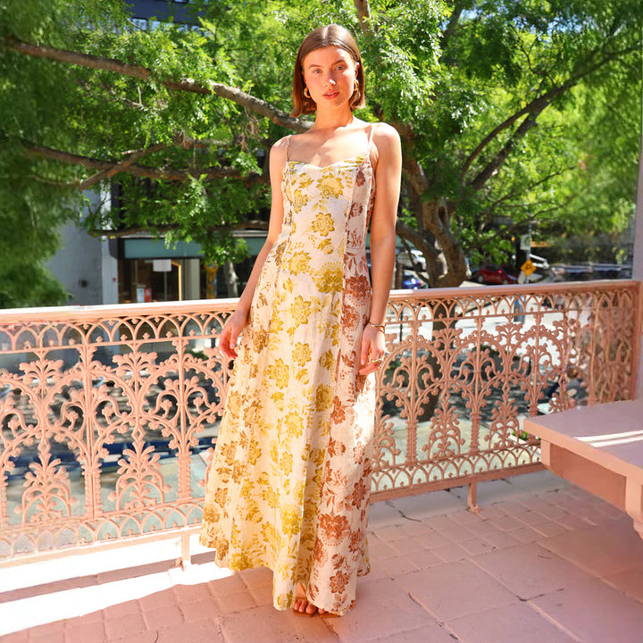 Chic & Stil Women's Summer Maxi Dress with Floral Print and Thin Spaghetti Straps