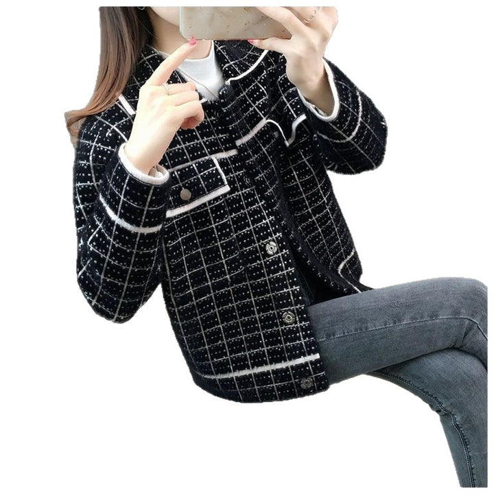Veste à carreaux élégante pour femmes avec design texturé et poches pratiques Chic & Stil