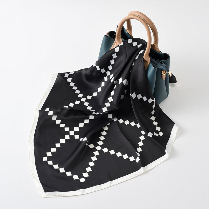 Ladies Silk Scarf with Modern Graphic Design and Luxurious Shine Lune London