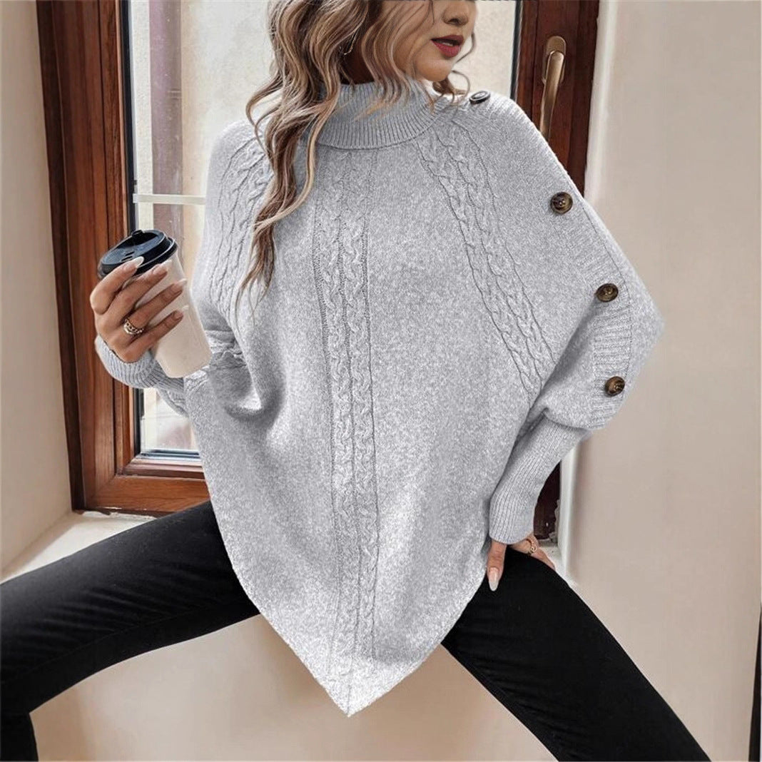 Knit sweater for women with high neck and button detail Lune London