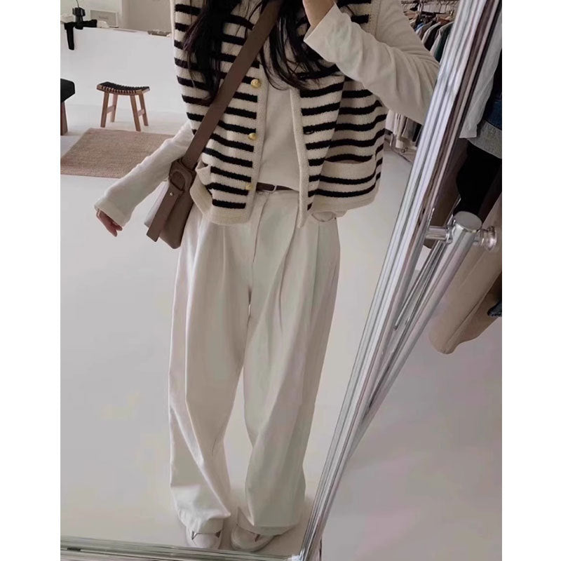 Striped contrast knit vest for women with golden buttons Lune London
