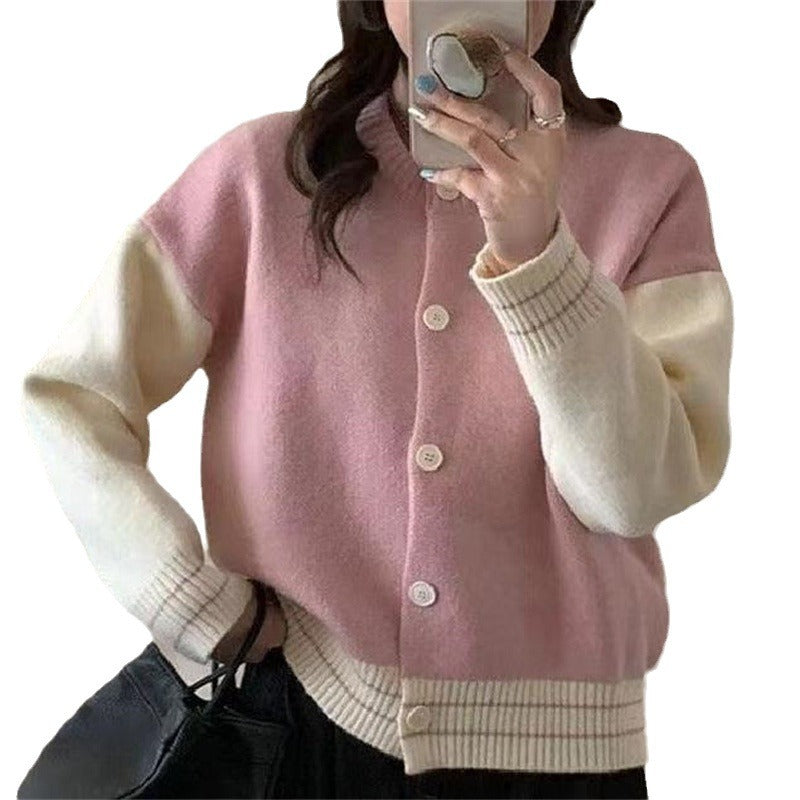 Women’s knitted jacket with contrasting sleeves and practical button details Lune London