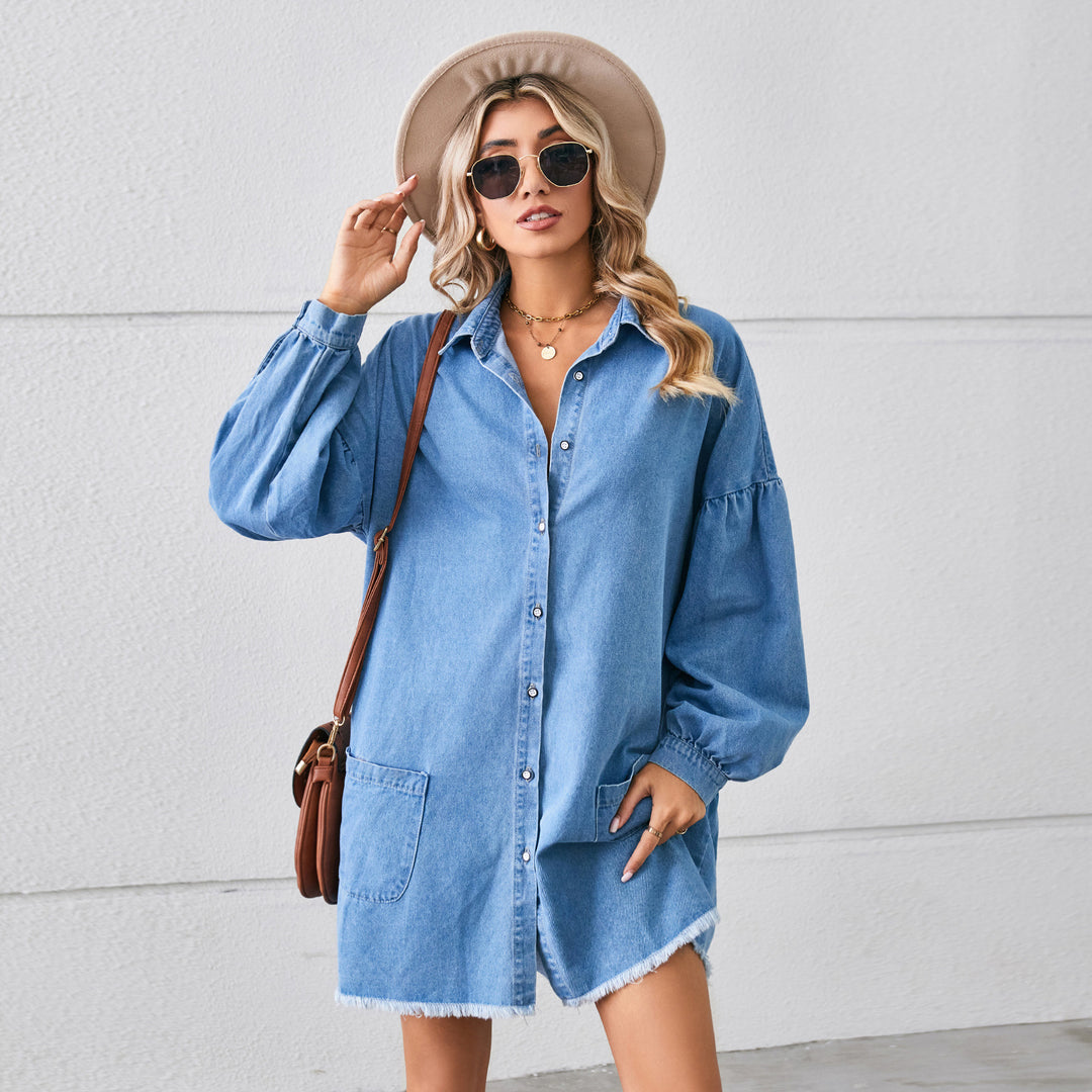 Women's denim dress with voluminous sleeves Lune London
