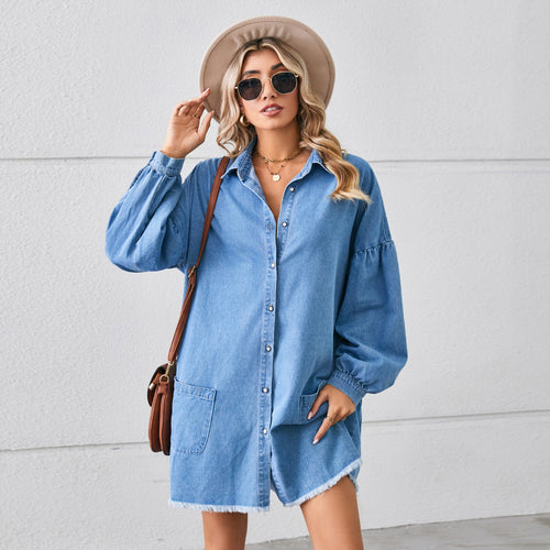Women's denim dress with voluminous sleeves Lune London