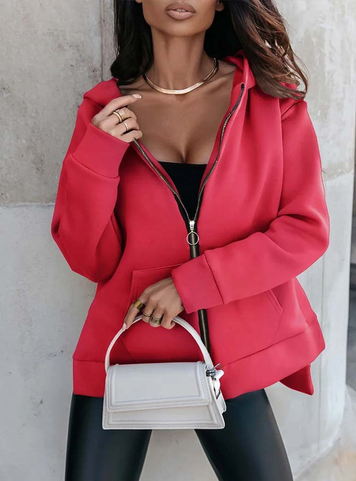 Women oversized sporty hoodie with zipper and practical pockets Lune London