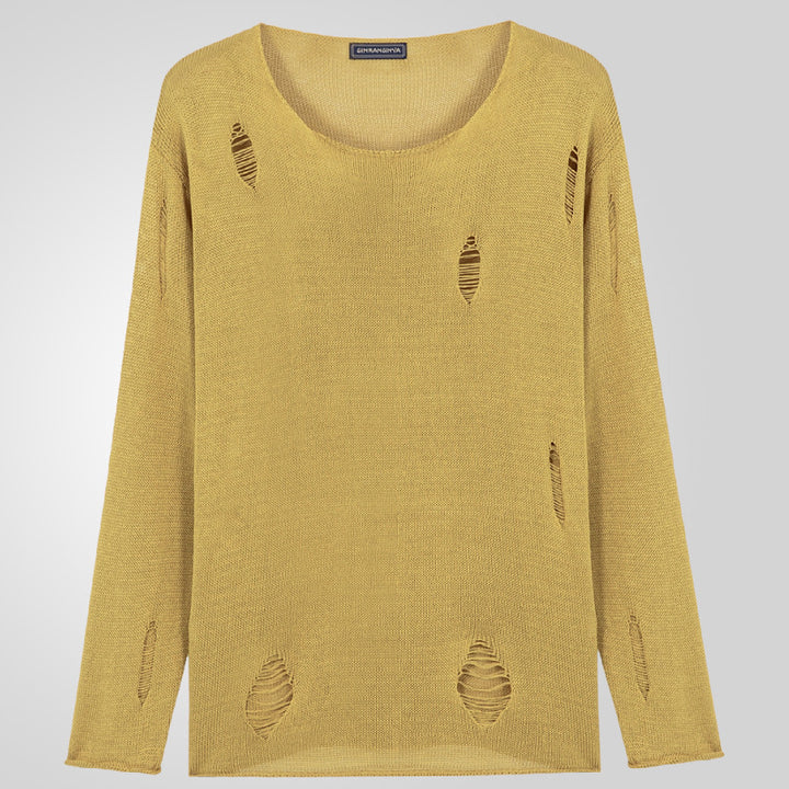 Men's stylish crew neck sweater with frayed details Lune London