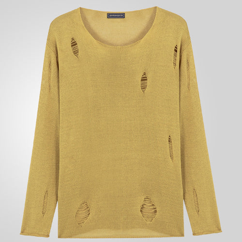 Men's stylish crew neck sweater with frayed details Lune London